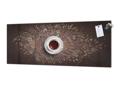 Large format horizontal backsplash - magnetic and non magnetic tempered glass: Coffee chalk concept