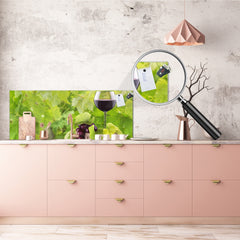 Large format horizontal backsplash - magnetic and non magnetic tempered glass: Grapes and wine glass