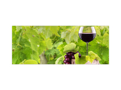 Large format horizontal backsplash - magnetic and non magnetic tempered glass: Grapes and wine glass