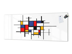 Large format horizontal backsplash - magnetic and non magnetic tempered glass: Abstract painting in Piet Mondrian's style