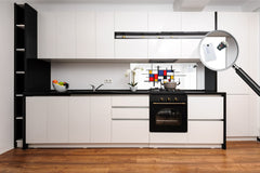 Large format horizontal backsplash - magnetic and non magnetic tempered glass: Abstract painting in Piet Mondrian's style