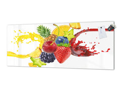 Large format horizontal backsplash - magnetic and non magnetic tempered glass: 3D splash with forest fruits