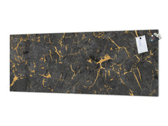 Large format horizontal backsplash - magnetic and non magnetic tempered glass: Black marble with golden veins