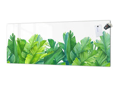 Large format horizontal backsplash - magnetic and non magnetic tempered glass: Green palm leaves