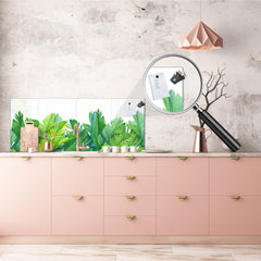 Large format horizontal backsplash - magnetic and non magnetic tempered glass: Green palm leaves