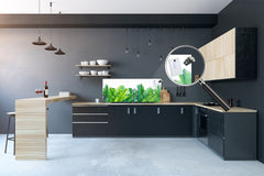 Large format horizontal backsplash - magnetic and non magnetic tempered glass: Green palm leaves