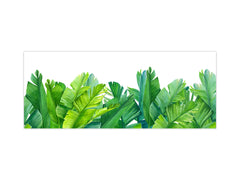 Large format horizontal backsplash - magnetic and non magnetic tempered glass: Green palm leaves