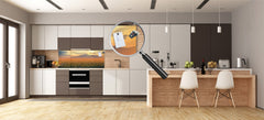 Glass splashback with metal backing in wide format - Kitchen tempered glass panel: Sunflower field at sunset