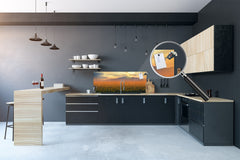 Glass splashback with metal backing in wide format - Kitchen tempered glass panel: Sunflower field at sunset