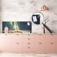 Glass splashback with metal backing in wide format - Kitchen tempered glass panel: Rowing a boat in the sea