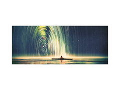 Glass splashback with metal backing in wide format - Kitchen tempered glass panel: Rowing a boat in the sea