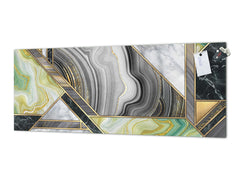 Glass splashback with metal backing in wide format - Kitchen tempered glass panel: Modern minimalist mosaic inlay