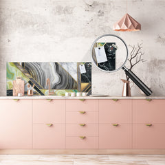 Glass splashback with metal backing in wide format - Kitchen tempered glass panel: Modern minimalist mosaic inlay