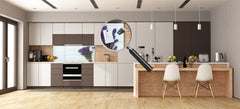 Wide-format tempered glass kitchen wall panel with metal backing - and without: Oil and lavender