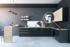Wide-format tempered glass kitchen wall panel with metal backing - and without: Oil and lavender