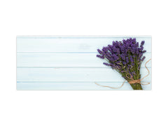 Wide-format tempered glass kitchen wall panel with metal backing - and without: Oil and lavender