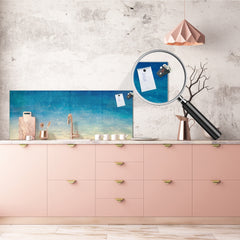 Wide-format tempered glass kitchen wall panel with metal backing - and without: Blue yellow gradient sky