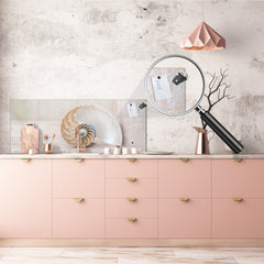 Wide-format tempered glass kitchen wall panel with metal backing - and without: Nautilus seashell