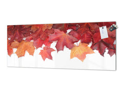 Wide-format tempered glass kitchen wall panel with metal backing - and without: Autumn forest leaves