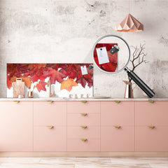 Wide-format tempered glass kitchen wall panel with metal backing - and without: Autumn forest leaves