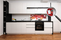Wide-format tempered glass kitchen wall panel with metal backing - and without: Autumn forest leaves