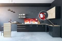 Wide-format tempered glass kitchen wall panel with metal backing - and without: Autumn forest leaves