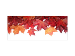 Wide-format tempered glass kitchen wall panel with metal backing - and without: Autumn forest leaves