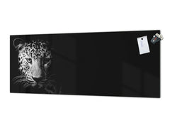 Wide-format tempered glass kitchen wall panel with metal backing - and without: Wild Cat face