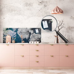 Toughened printed glass backsplash - Wideformat steel coated wall glass splashback: Rose with a pale blue