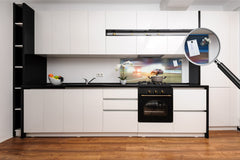 Toughened printed glass backsplash - Wideformat steel coated wall glass splashback: Blurred drift cars