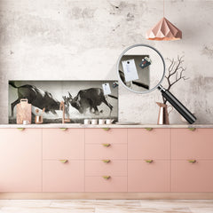 Toughened printed glass backsplash - Wideformat steel coated wall glass splashback: Duel in dust - South Africa