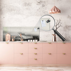 Toughened printed glass backsplash - Wideformat steel coated wall glass splashback: Boat and birds photography