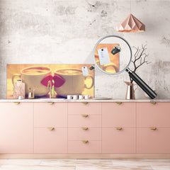 Wide format Wall panel with magnetic and non-magnetic metal sheet backing: Coffee cups with red hearts