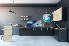 Wide format Wall panel with magnetic and non-magnetic metal sheet backing: Abstract painting on canvas - blue ball