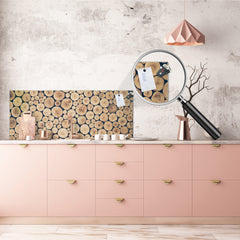 Wide format Wall panel with magnetic and non-magnetic metal sheet backing: Round teak wood stumps