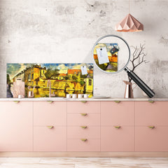 Tempered Glass magnetic and non magnetic splashback in wide-format: Brugia - oil painting