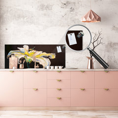 Tempered Glass magnetic and non magnetic splashback in wide-format: Modern painting of a white Lily