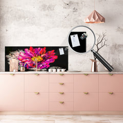 Tempered Glass magnetic and non magnetic splashback in wide-format: Flower on black background