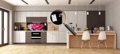 Tempered Glass magnetic and non magnetic splashback in wide-format: Flower on black background