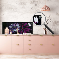 Tempered Glass magnetic and non magnetic splashback in wide-format: Colorful flower on black