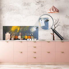 Tempered Glass magnetic and non magnetic splashback in wide-format: Indian spices and herbs
