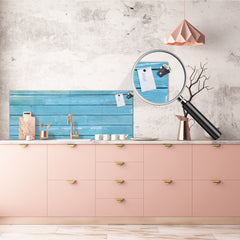 Tempered Glass magnetic and non magnetic splashback in wide-format: Blue wood