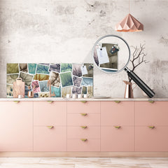 Contemporary glass kitchen panel - Wide format wall backsplash: Collage of dandelions