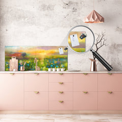 Contemporary glass kitchen panel - Wide format wall backsplash: Wildflower impressionist landscape