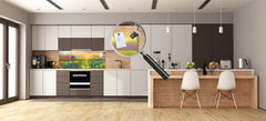 Contemporary glass kitchen panel - Wide format wall backsplash: Wildflower impressionist landscape