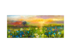 Contemporary glass kitchen panel - Wide format wall backsplash: Wildflower impressionist landscape