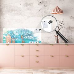 Contemporary glass kitchen panel - Wide format wall backsplash: Watercolor Tree silhouette