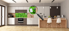 Tempered Glass magnetic and non magnetic splashback in wide-format: Green leaves wall