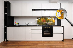 Tempered Glass magnetic and non magnetic splashback in wide-format: The bridge on lake - Oil painting digital art