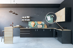 Tempered Glass magnetic and non magnetic splashback in wide-format: Coffee with croissant